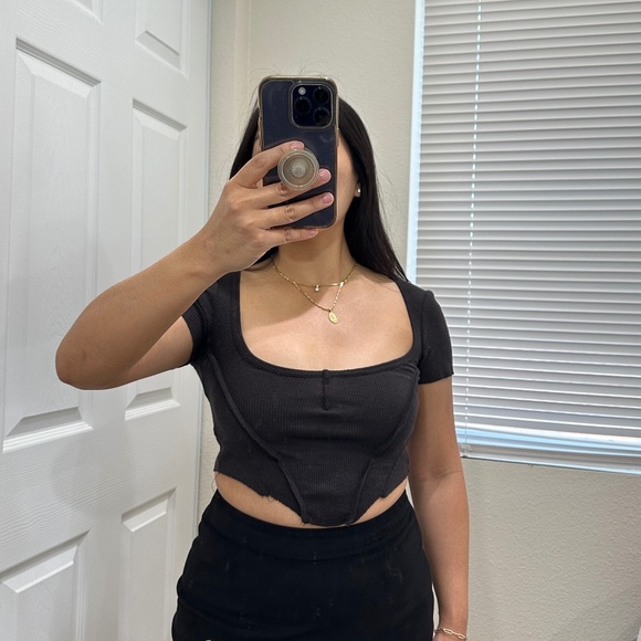 URBAN OUTFITTERS RIBBED CORSET CROP TOP - Picture 1 of 6